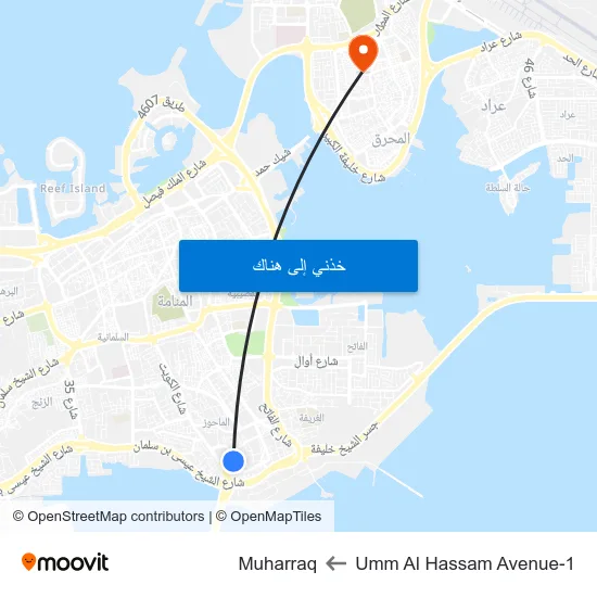 Umm Al Hassam Avenue-1 to Muharraq map