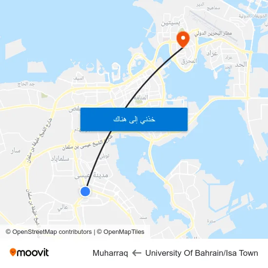 University Of Bahrain/Isa Town to Muharraq map