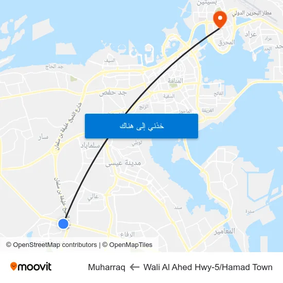 Wali Al Ahed Hwy-5/Hamad Town to Muharraq map