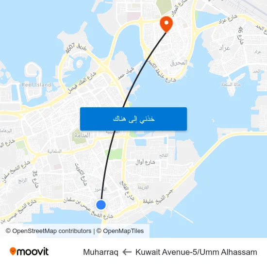 Kuwait Avenue-5/Umm Alhassam to Muharraq map