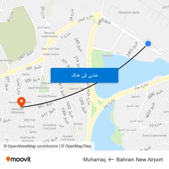 Bahrain New Airport to Muharraq map