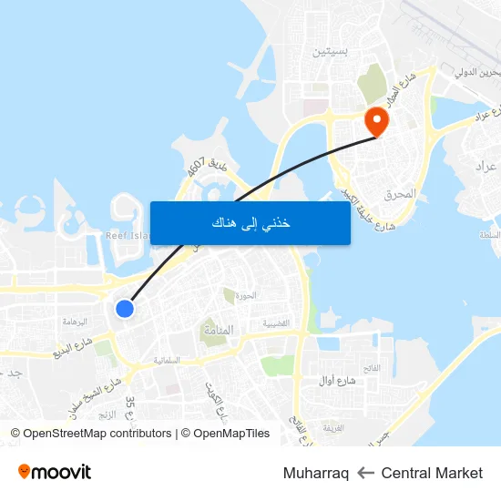 Central Market to Muharraq map