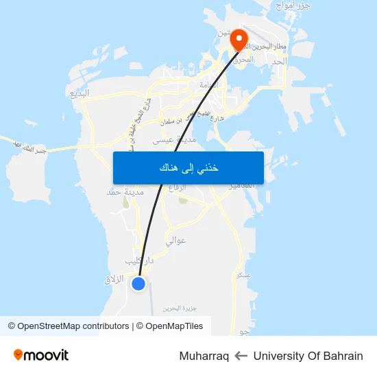 University Of Bahrain to Muharraq map