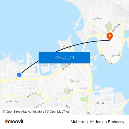 Indian Embassy to Muharraq map
