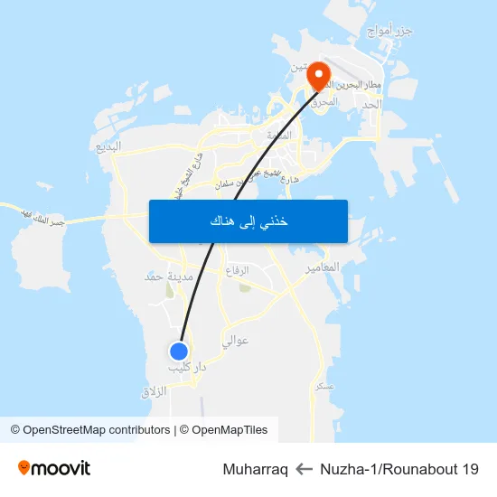 Nuzha-1/Rounabout 19 to Muharraq map