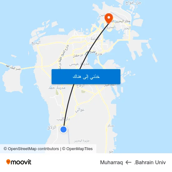 Bahrain Univ. to Muharraq map