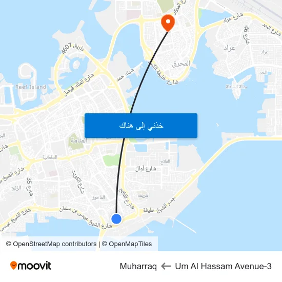 Um Al Hassam Avenue-3 to Muharraq map