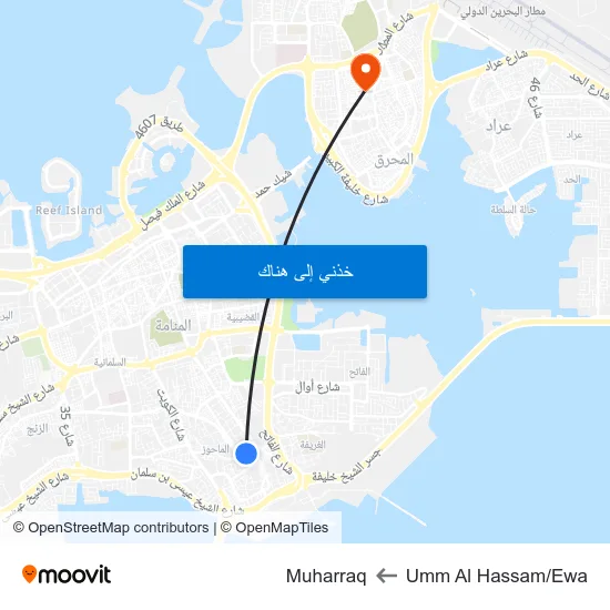 Umm Al Hassam/Ewa to Muharraq map