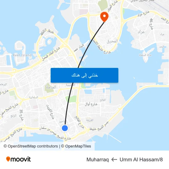 Umm Al Hassam/8 to Muharraq map