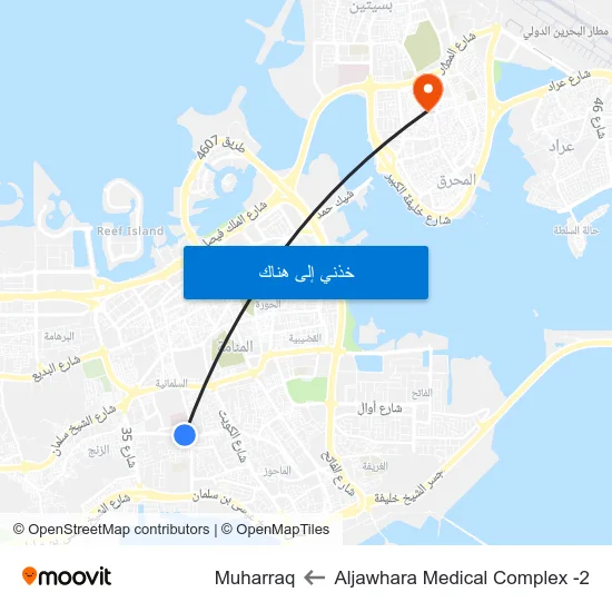Aljawhara Medical Complex -2 to Muharraq map