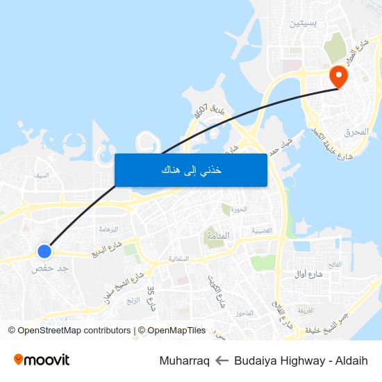 Budaiya Highway - Aldaih to Muharraq map