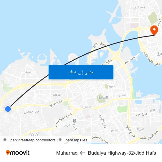 Budaiya Highway-32/Jidd Hafs to Muharraq map