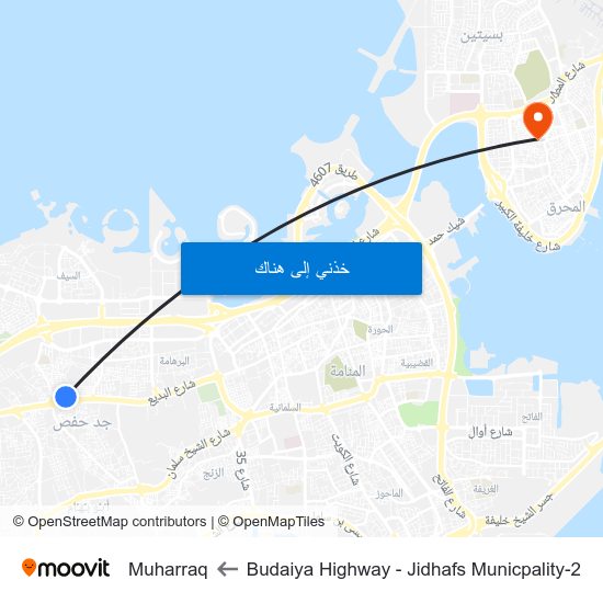 Budaiya Highway - Jidhafs Municpality-2 to Muharraq map