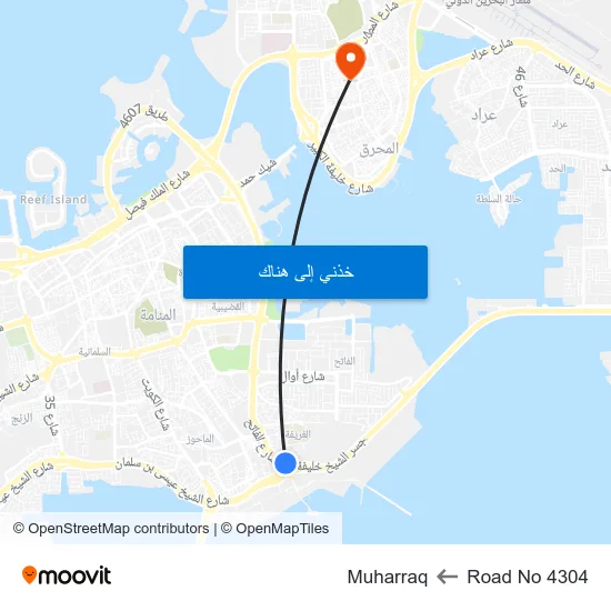 Road No 4304 to Muharraq map