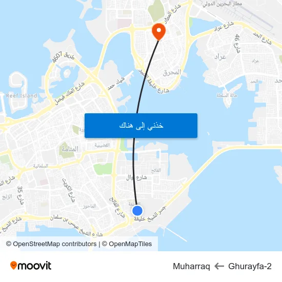 Ghurayfa-2 to Muharraq map