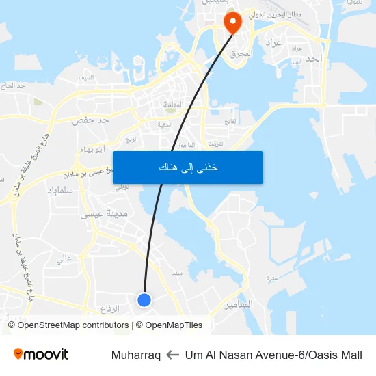 Um Al Nasan Avenue-6/Oasis Mall to Muharraq map