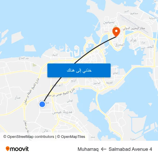 Salmabad Avenue 4 to Muharraq map