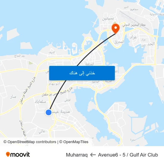 Avenue6 - 5 / Gulf Air Club to Muharraq map