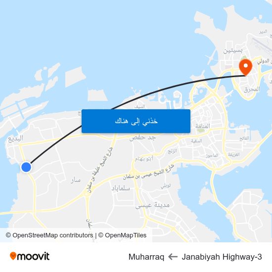 Janabiyah Highway-3 to Muharraq map