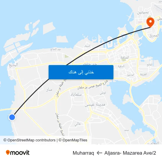 Aljasra- Mazarea Ave/2 to Muharraq map
