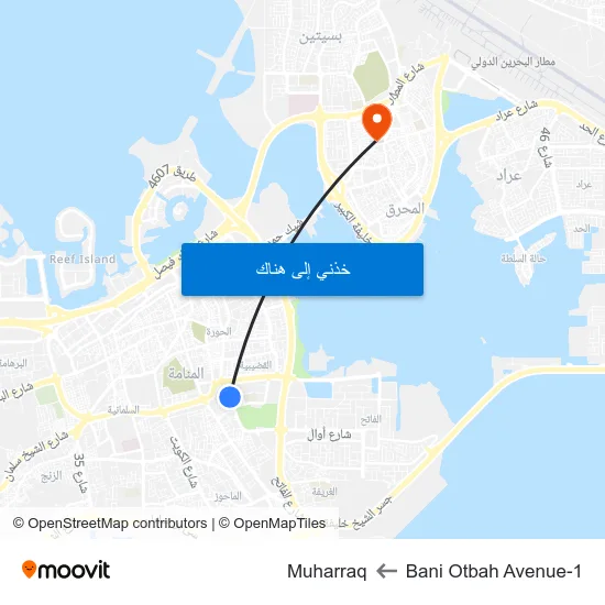 Bani Otbah Avenue-1 to Muharraq map