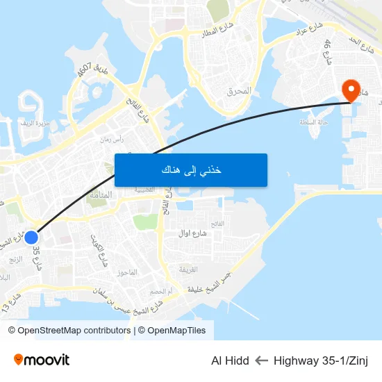 Highway 35-1/Zinj to Al Hidd map