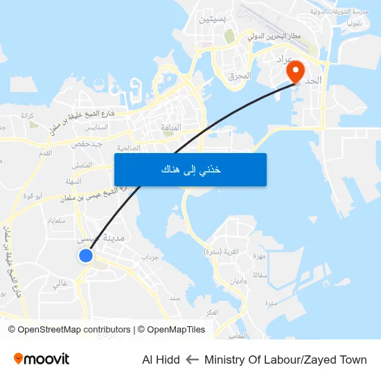Ministry Of Labour/Zayed Town to Al Hidd map