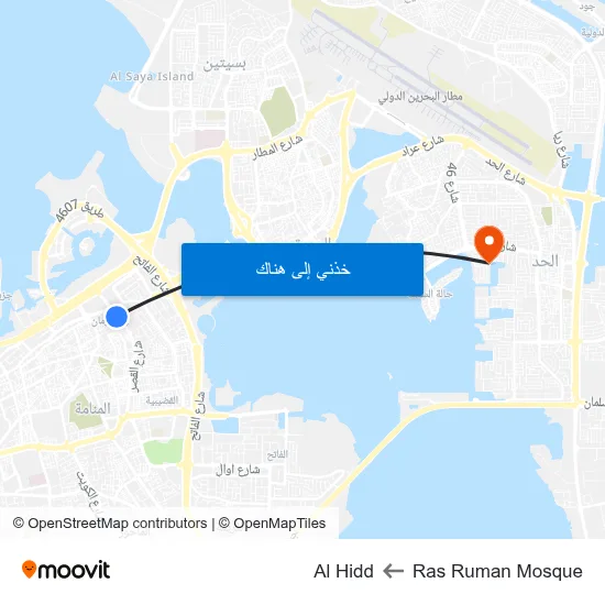Ras Ruman Mosque to Al Hidd map