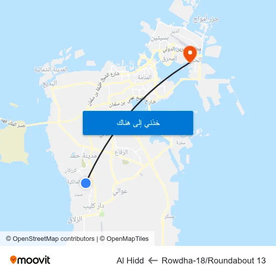 Rowdha-18/Roundabout 13 to Al Hidd map
