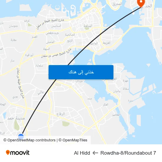 Rowdha-8/Roundabout 7 to Al Hidd map
