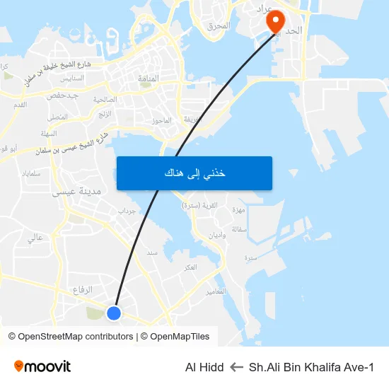 Sh.Ali Bin Khalifa Ave-1 to Al Hidd map