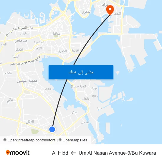 Um Al Nasan Avenue-9/Bu Kuwara to Al Hidd map