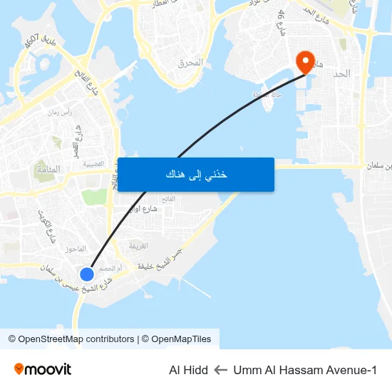 Umm Al Hassam Avenue-1 to Al Hidd map