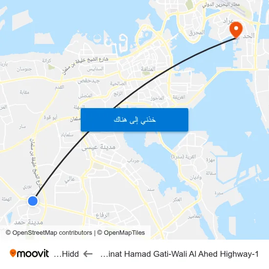 Madinat Hamad Gati-Wali Al Ahed Highway-1 to Al Hidd map