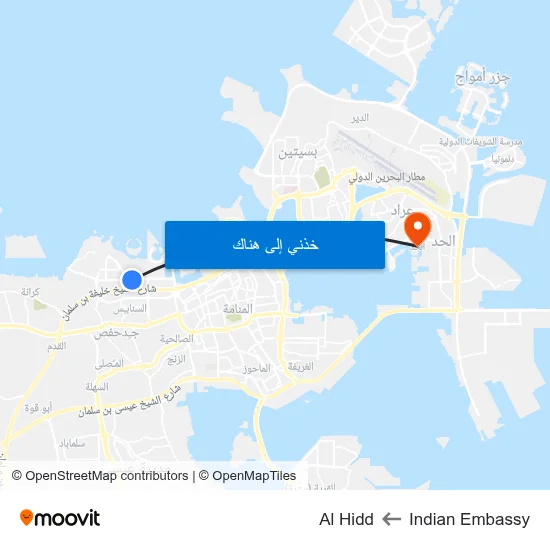 Indian Embassy to Al Hidd map