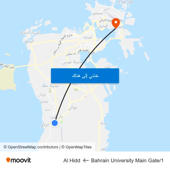 Bahrain University Main Gate/1 to Al Hidd map