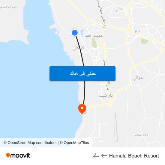 Hamala Beach Resort to سَنَد map