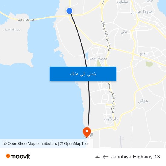 Janabiya Highway-13 to سَنَد map