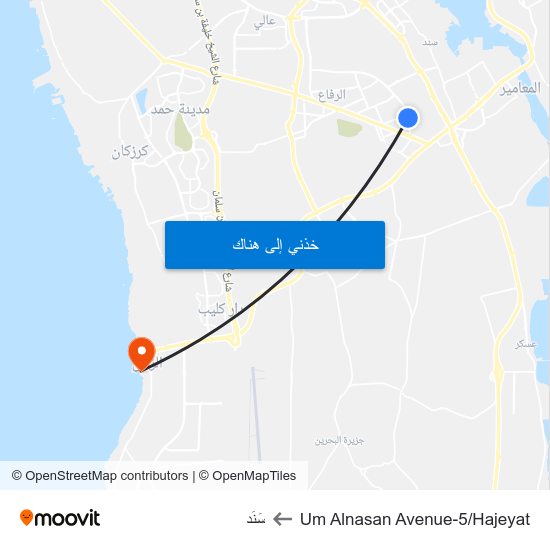 Um Alnasan Avenue-5/Hajeyat to سَنَد map