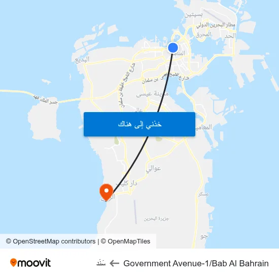 Government Avenue-1/Bab Al Bahrain to سَنَد map