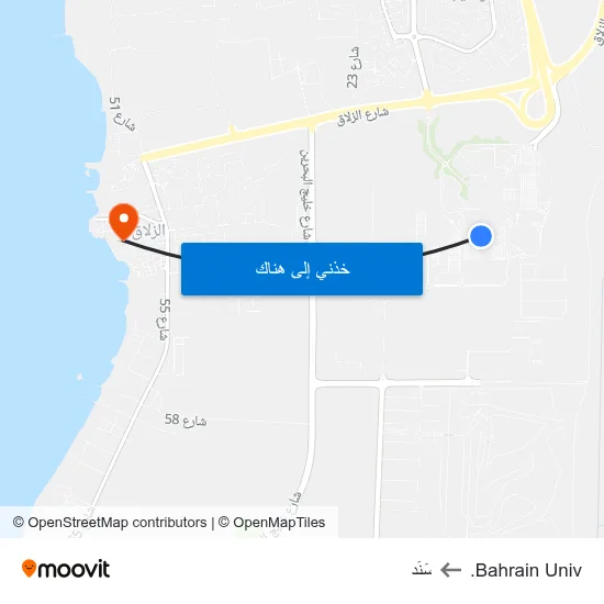 Bahrain Univ. to سَنَد map