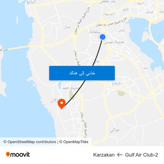 Gulf Air Club-2 to Karzakan map