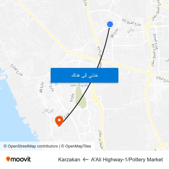 A'Ali Highway-1/Pottery Market to Karzakan map