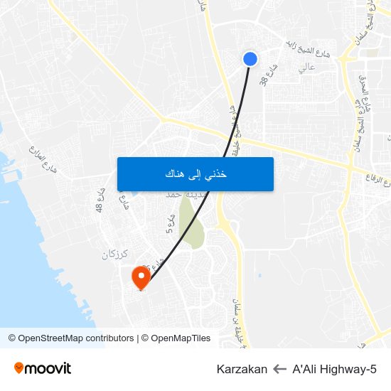 A'Ali Highway-5 to Karzakan map