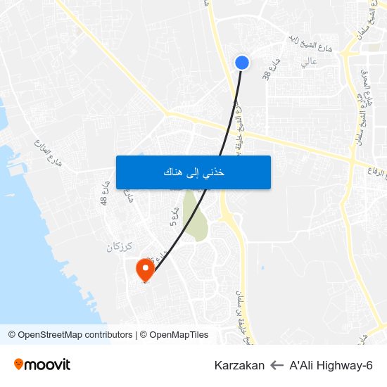 A'Ali Highway-6 to Karzakan map