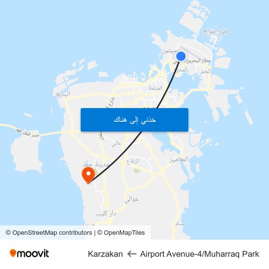 Airport Avenue-4/Muharraq Park to Karzakan map
