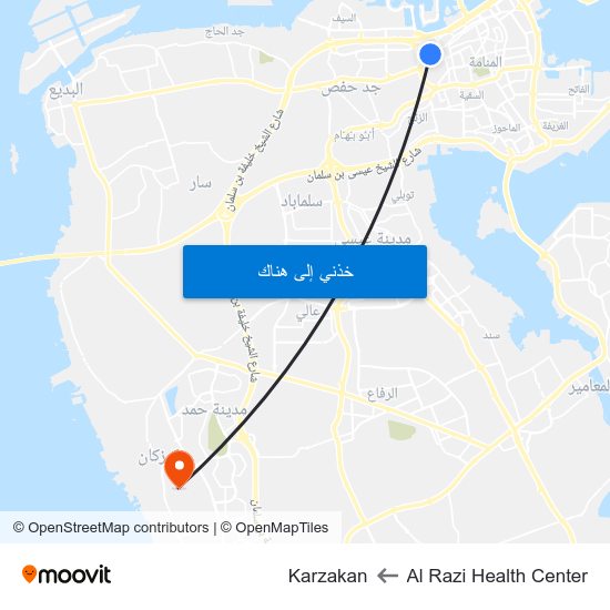 Al Razi Health Center to Karzakan map