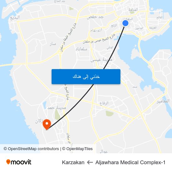 Aljawhara Medical Complex-1 to Karzakan map