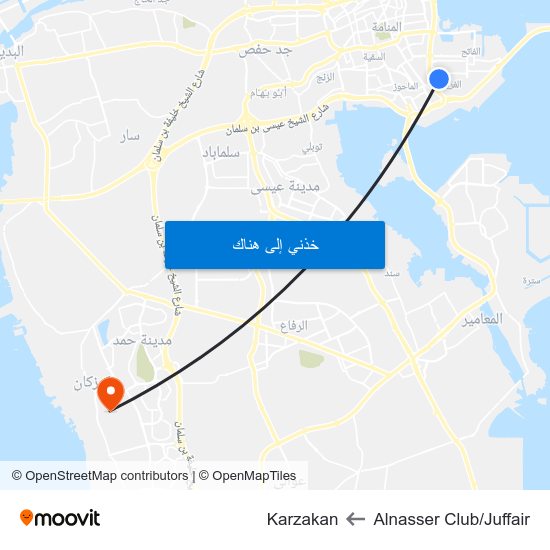 Alnasser Club/Juffair to Karzakan map