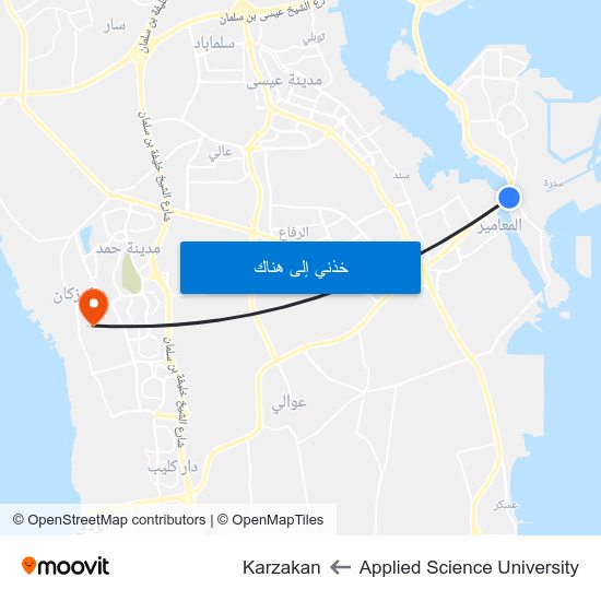 Applied Science University to Karzakan map
